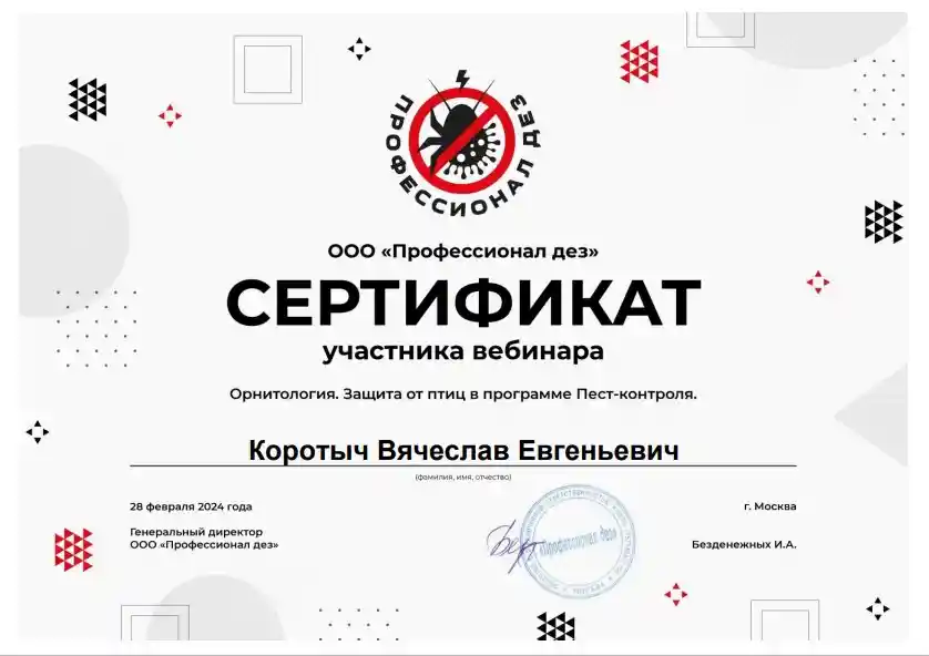 Диплом или свидетельство компании Нимфадез