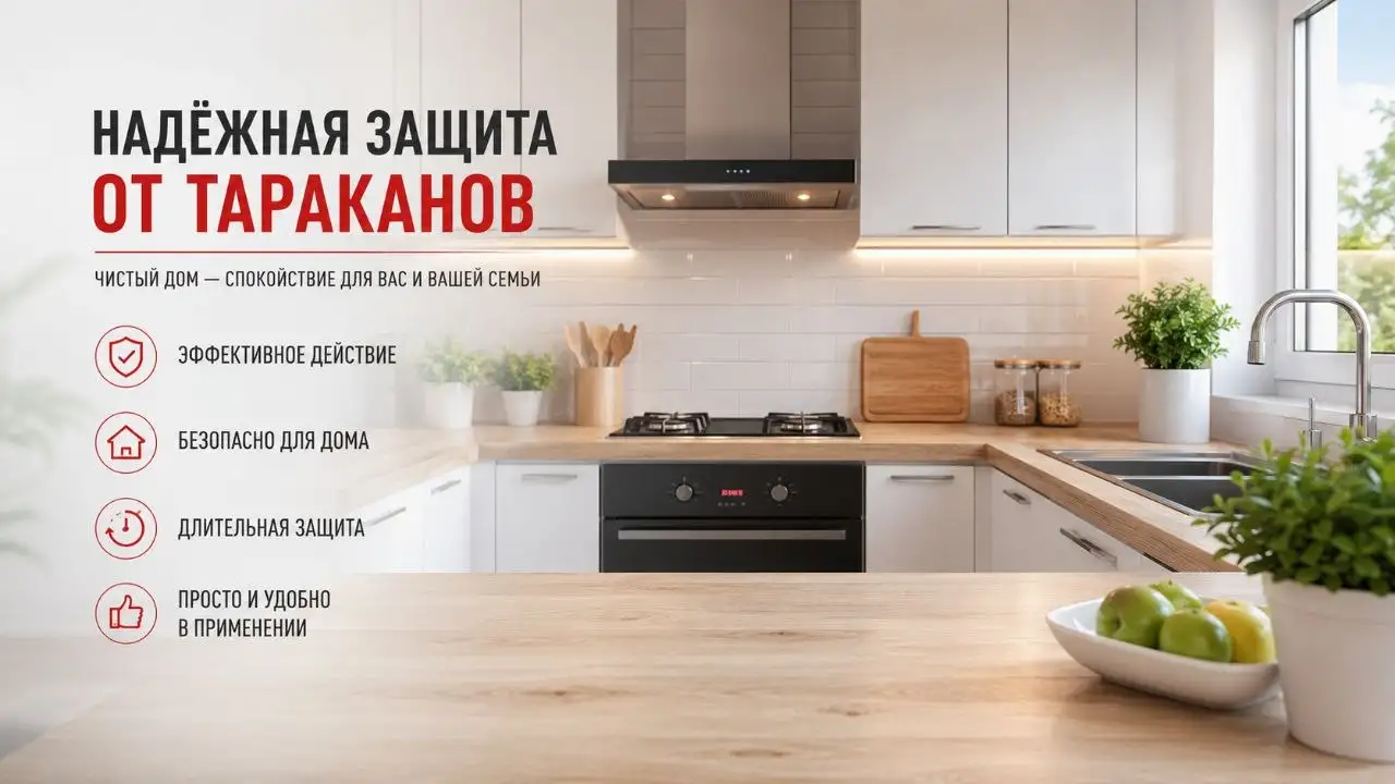 Результат обработки — чистая кухня без насекомых.