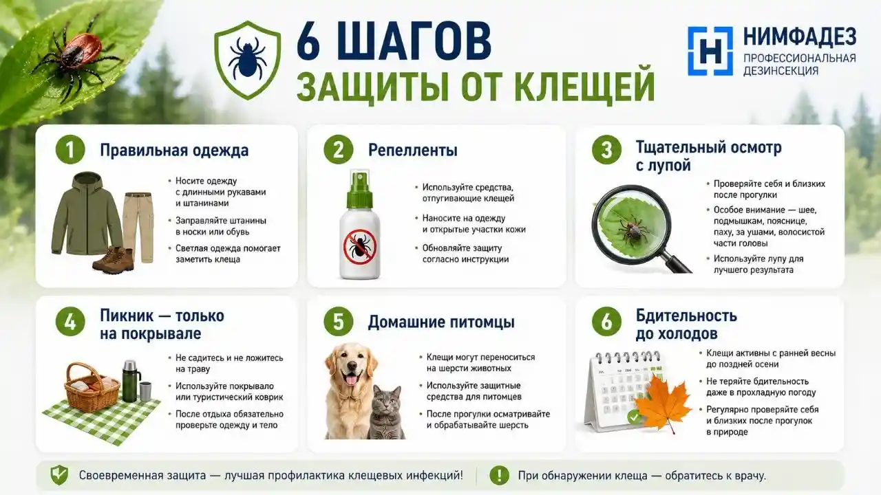 Инфографика «6 шагов защиты от клещей»